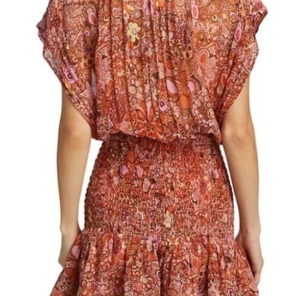 A.L.C. Carly Smocked Print Silk Mini Dress, Size 2 - Picture 2 of 14